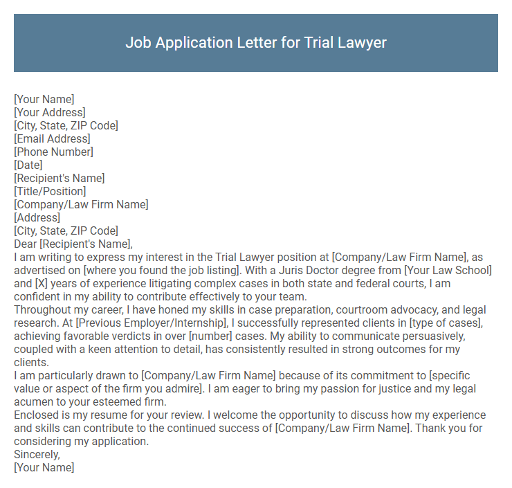 Job Application Letter for Trial Lawyer
