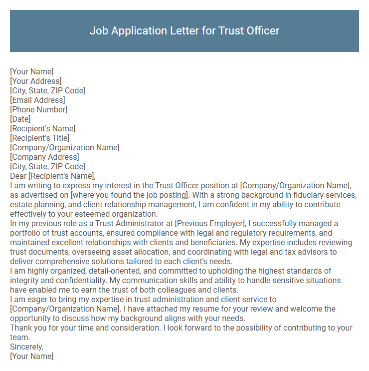 Job Application Letter for Trust Officer