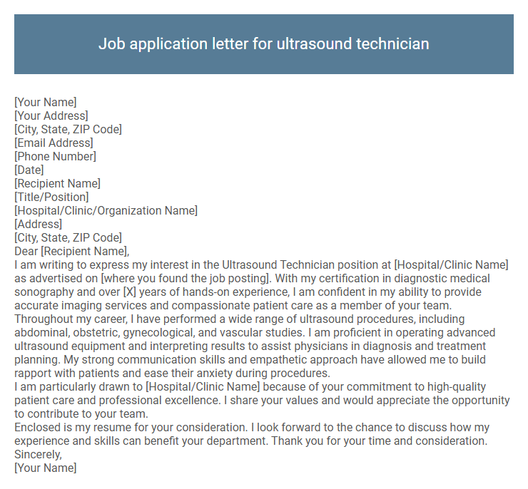 Job application letter for ultrasound technician
