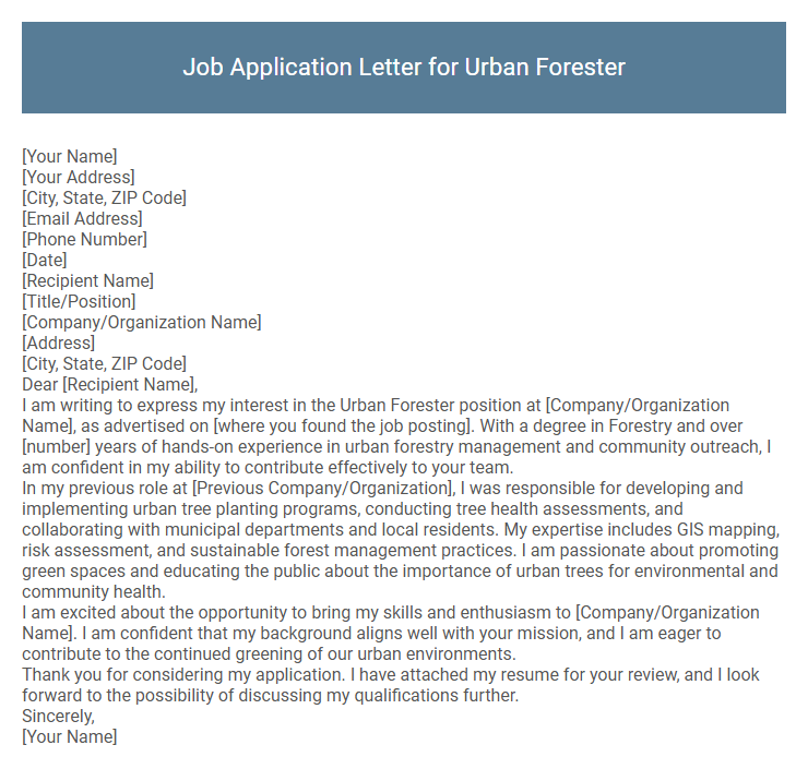 Job Application Letter for Urban Forester