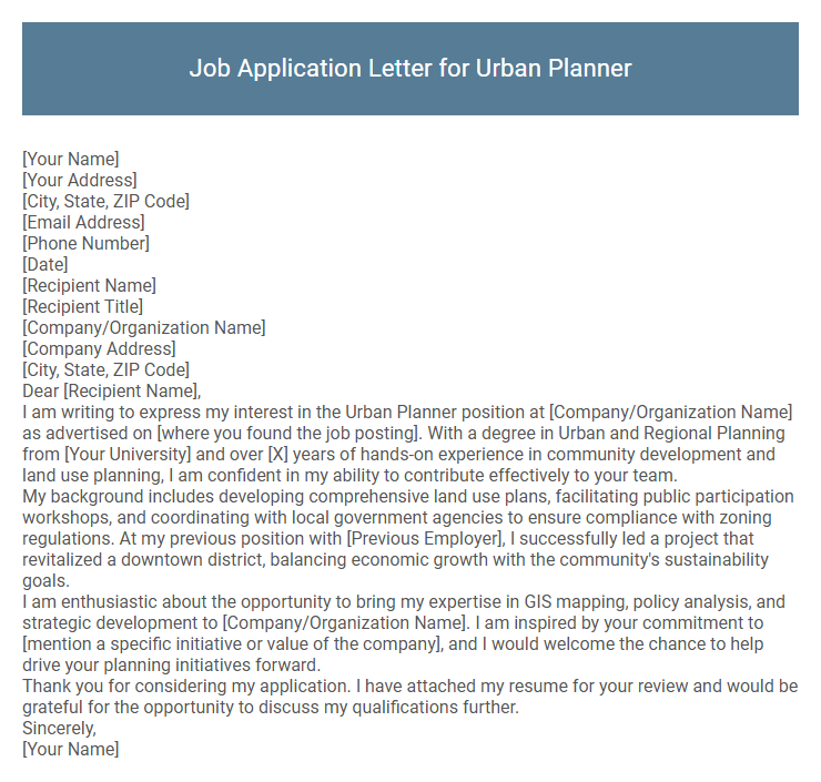 Job Application Letter for Urban Planner
