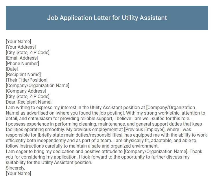 Job Application Letter for Utility Assistant