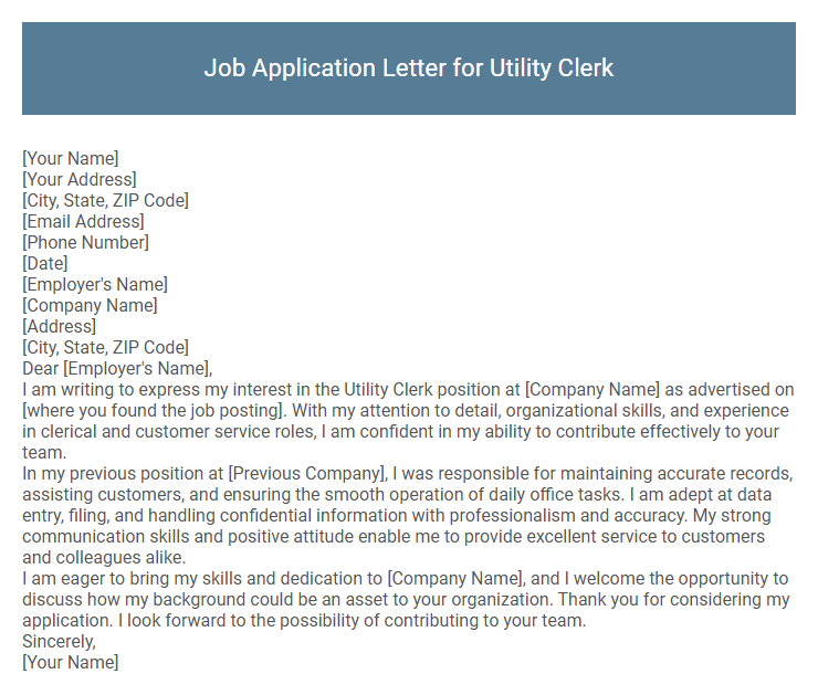 Job Application Letter for Utility Clerk