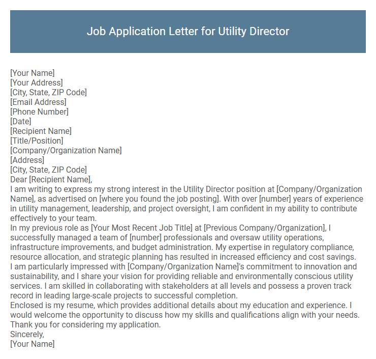 Job Application Letter for Utility Director