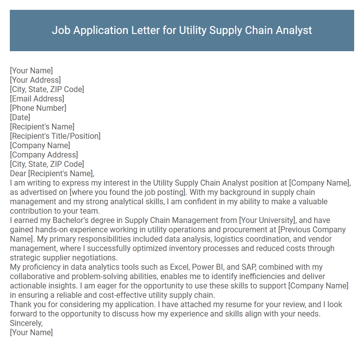 Job Application Letter for Utility Supply Chain Analyst