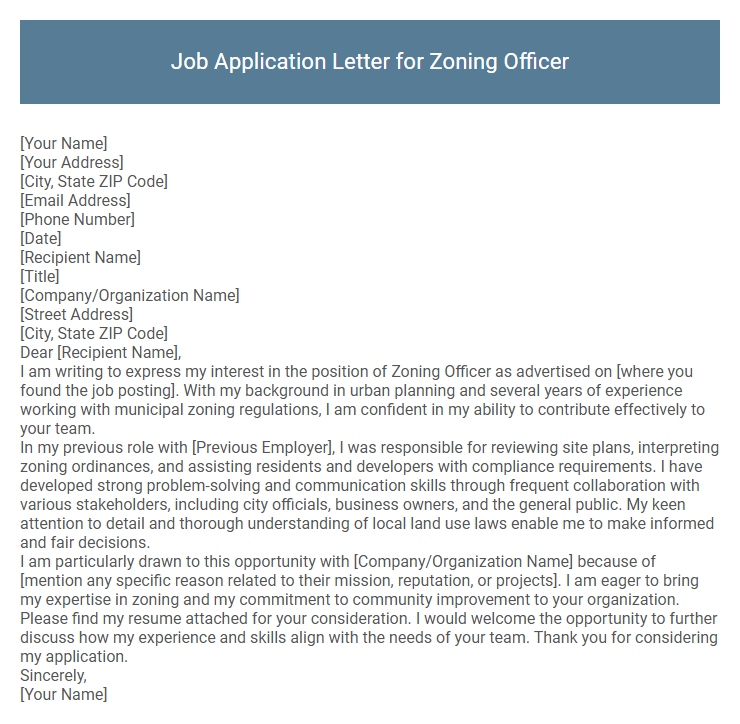 Job Application Letter for Zoning Officer
